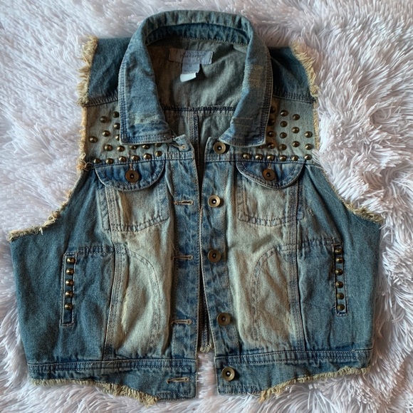 Kiss & Cry Studded Goth Denim Vest - Picture 2 of 16